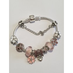 Bracciale donna sterling ( argento laminato), 925 marchiato tema fiorellini Rosa, completo di charms come in foto molto 