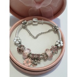 Bracciale donna sterling ( argento laminato), 925 marchiato tema fiorellini Rosa, completo di charms come in foto molto 