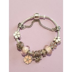 Bracciale donna sterling ( argento laminato), 925 marchiato tema fiorellini Rosa, completo di charms come in foto molto 