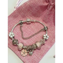 Bracciale donna sterling ( argento laminato), 925 marchiato tema fiorellini Rosa, completo di charms come in foto molto 