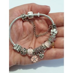 Bracciale donna sterling ( argento laminato), 925 marchiato tema fiorellini Rosa, completo di charms come in foto molto 