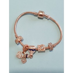 Bracciale donna sterling ( argento laminato), 925 marchiato tema mongolfiera colore oro, completo di charms come in foto