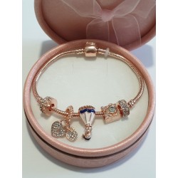 Bracciale donna sterling ( argento laminato), 925 marchiato tema mongolfiera colore oro, completo di charms come in foto