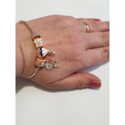 Bracciale donna sterling ( argento laminato), 925 marchiato tema mongolfiera colore oro, completo di charms come in foto