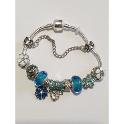 Bracciale donna sterling ( argento laminato), 925 marchiato tema  fiorellini e turchesi, completo di charms come in foto