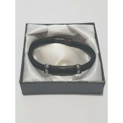 Bracciale uomo in acciaio e pelle nero, nuovo in confezione regalo lunghezza 21 cm con aggancio magnetico  pratico e sic